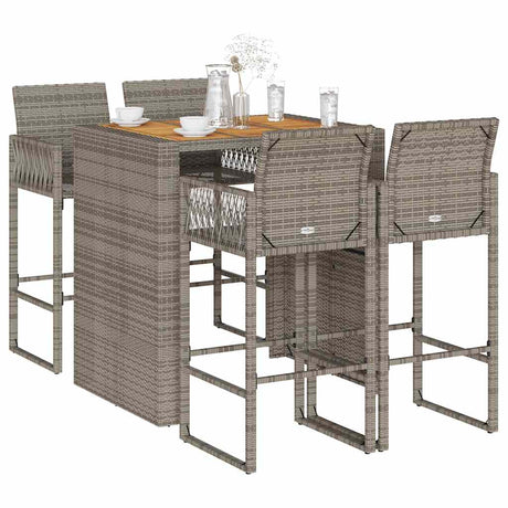 3 Piece Garden Bar Set Without Cushions Poly Rattan Acacia