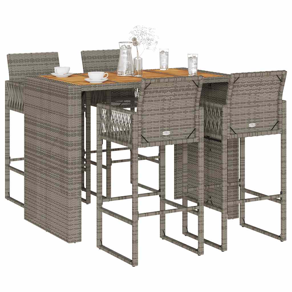 3 Piece Garden Bar Set Without Cushions Poly Rattan Acacia