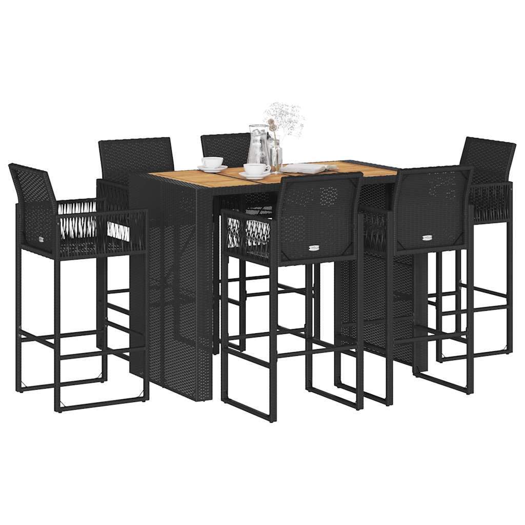 3 Piece Garden Bar Set Without Cushions Poly Rattan Acacia