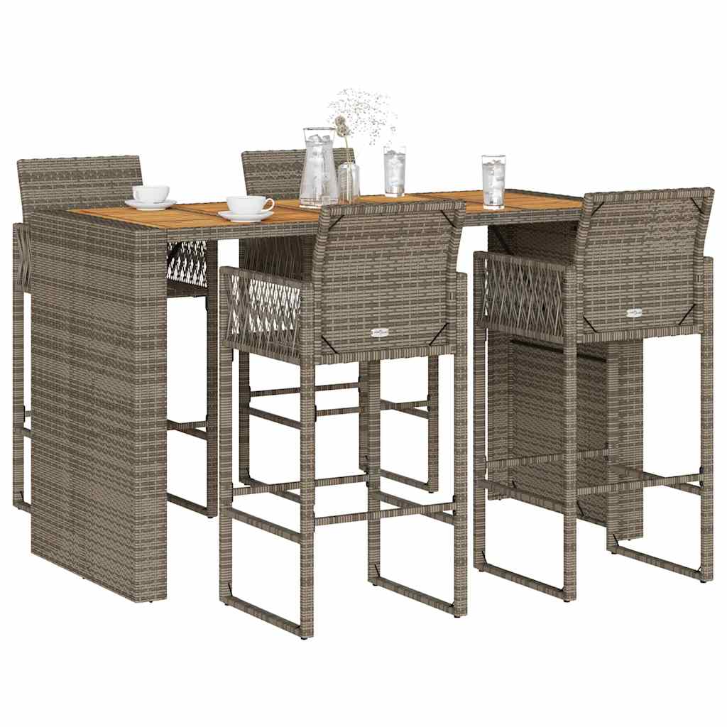 3 Piece Garden Bar Set Without Cushions Poly Rattan Acacia