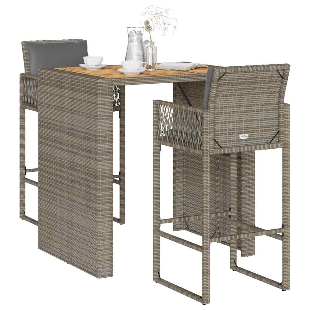 5 Piece Garden Bar Set With Cushions Poly Rattan Acacia