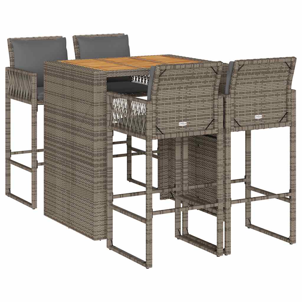 5 Piece Garden Bar Set With Cushions Poly Rattan Acacia