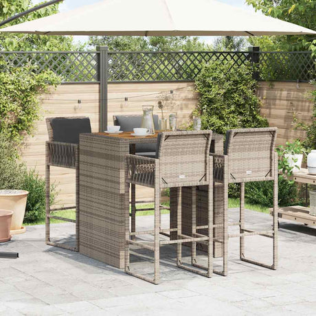 5 Piece Garden Bar Set With Cushions Poly Rattan Acacia