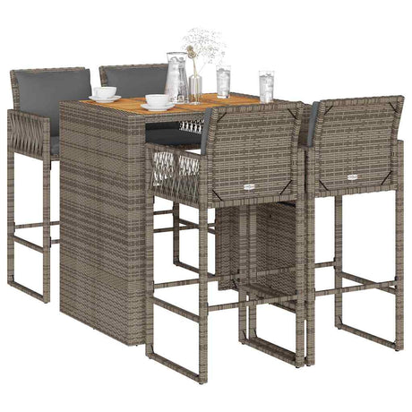 5 Piece Garden Bar Set With Cushions Poly Rattan Acacia