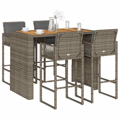 5 Piece Garden Bar Set With Cushions Poly Rattan Acacia