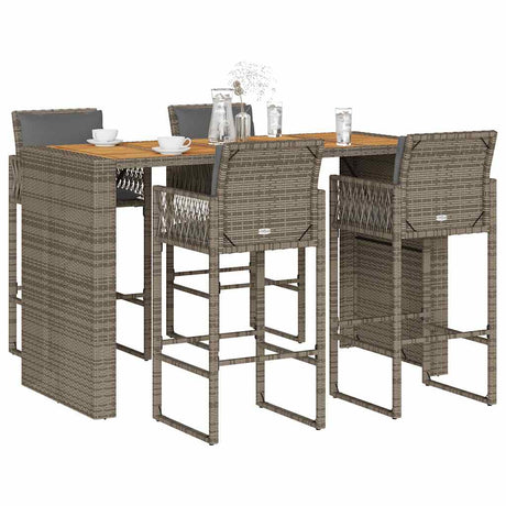 5 Piece Garden Bar Set With Cushions Poly Rattan Acacia