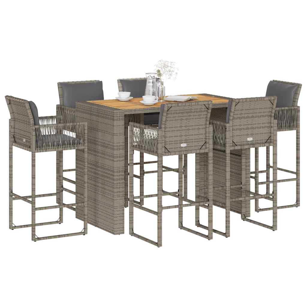 5 Piece Garden Bar Set With Cushions Poly Rattan Acacia