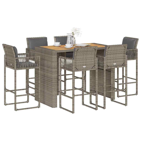 5 Piece Garden Bar Set With Cushions Poly Rattan Acacia