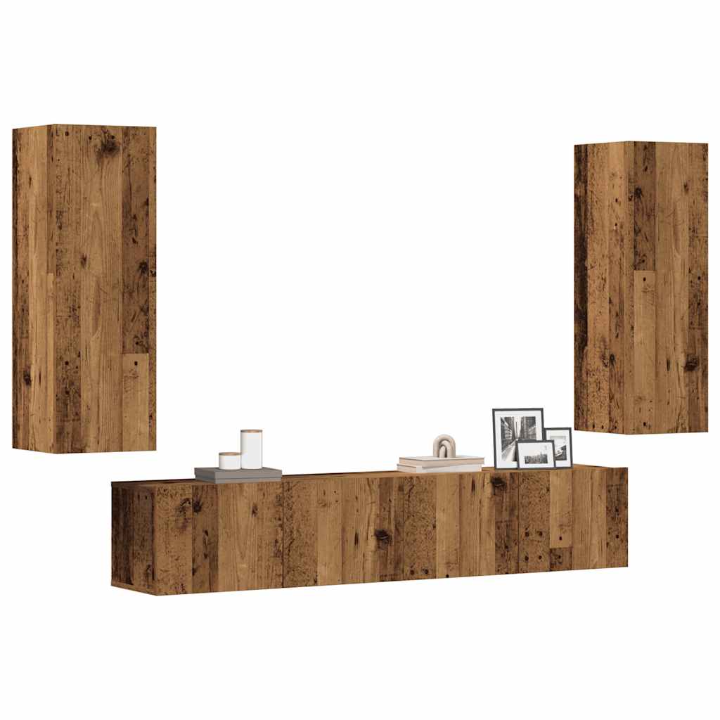 4 Piece Tv Cabinet Set Wall-Mounted Engineered Wood,  Tv Stand 80X30X30 Cm Made Of Engineered Wood,  Wall-Mounted Tv Cabinets - 2 Pcs , 30.5X30X90 Cm, Made From Engineered Wood