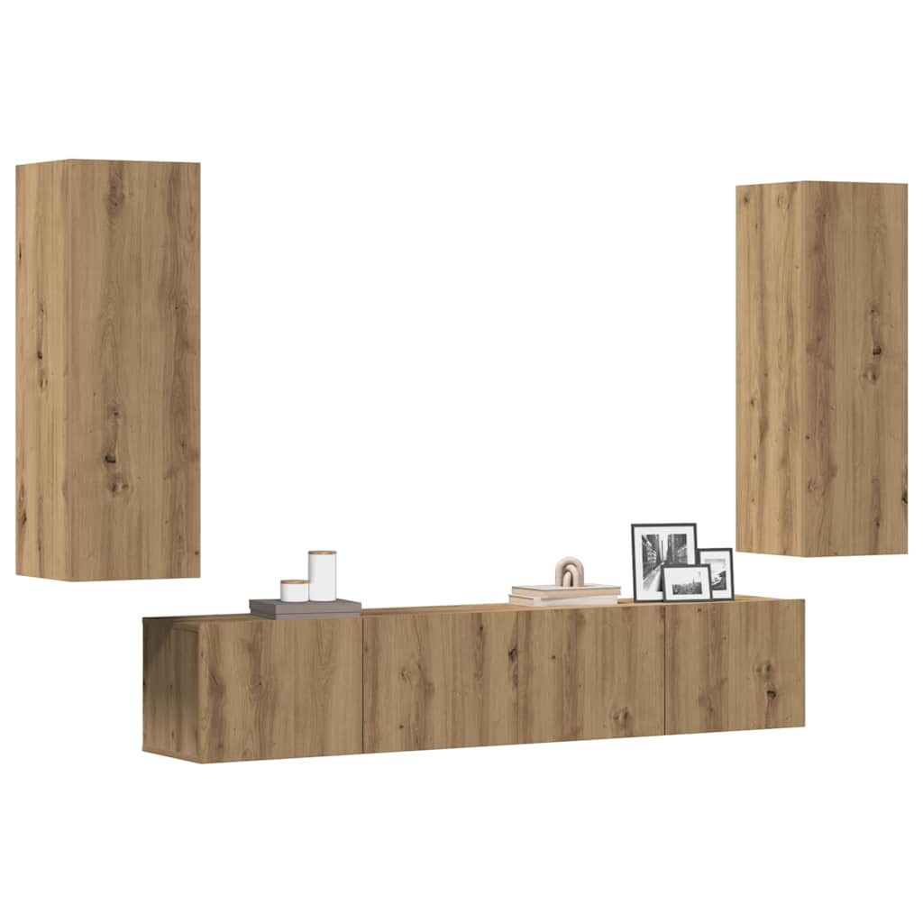 4 Piece Tv Cabinet Set Wall-Mounted Engineered Wood,  Tv Stand 80X30X30 Cm Made Of Engineered Wood,  Wall-Mounted Tv Cabinets - 2 Pcs , 30.5X30X90 Cm, Made From Engineered Wood