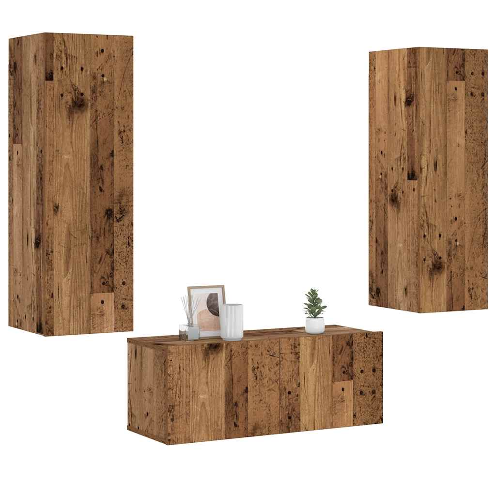 3 Piece Tv Cabinet Set Wall-Mounted Engineered Wood,  Tv Stand 80X30X30 Cm Made Of Engineered Wood,  Wall-Mounted Tv Cabinets - 2 Pcs , 30.5X30X90 Cm, Made From Engineered Wood
