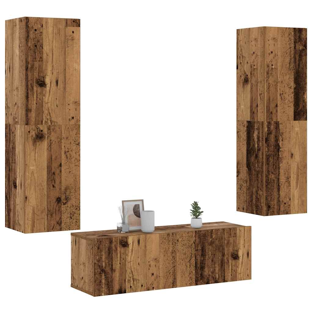 3 Piece Tv Cabinet Set Wall-Mounted Engineered Wood,  Tv Stand 80X30X30 Cm Made Of Engineered Wood,  Wall-Mounted Tv Cabinets - 2 Pcs , 30.5X30X90 Cm, Made From Engineered Wood