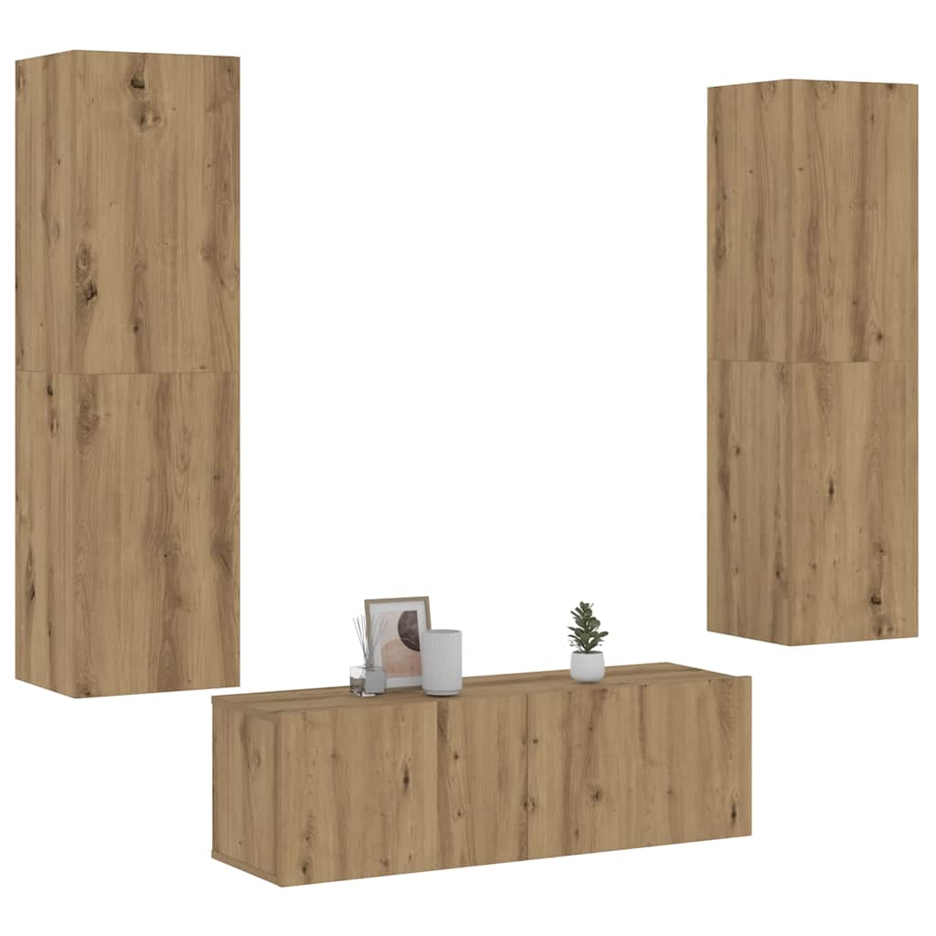 3 Piece Tv Cabinet Set Wall-Mounted Engineered Wood,  Tv Stand 80X30X30 Cm Made Of Engineered Wood,  Wall-Mounted Tv Cabinets - 2 Pcs , 30.5X30X90 Cm, Made From Engineered Wood