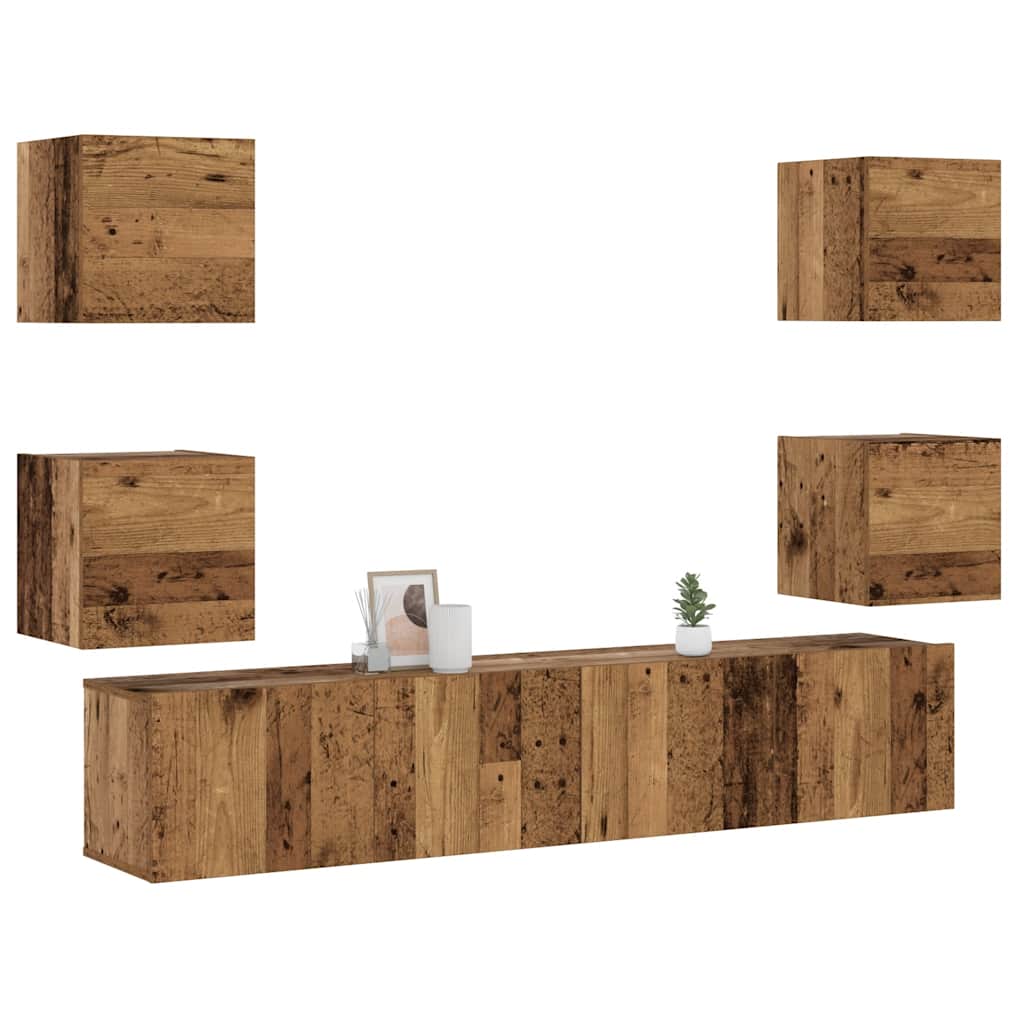 6 Piece Tv Cabinet Set Wall-Mounted Engineered Wood,  Tv Stand 80X30X30 Cm Made Of Engineered Wood,  Wall Mounted Tv Cabinets 2 Pcs 30.5X30X30 Cm