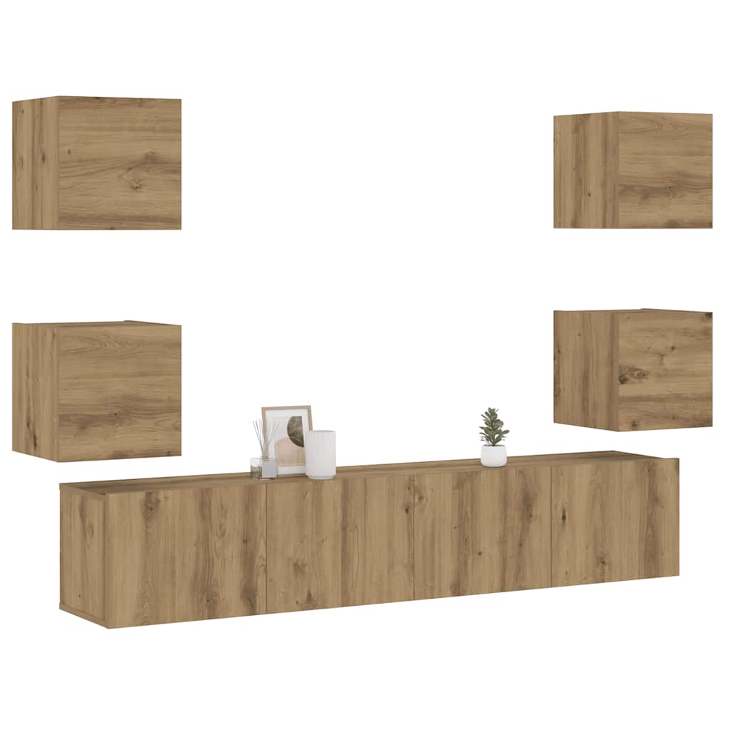 6 Piece Tv Cabinet Set Wall-Mounted Engineered Wood,  Tv Stand 80X30X30 Cm Made Of Engineered Wood,  Wall Mounted Tv Cabinets 2 Pcs 30.5X30X30 Cm