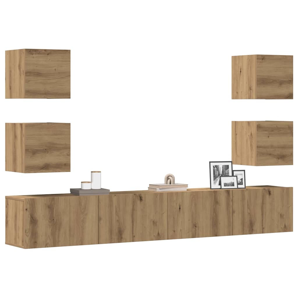 6 Piece Tv Cabinet Set Wall-Mounted Engineered Wood,  Tv Stand 80X30X30 Cm Made Of Engineered Wood,  Wall Mounted Tv Cabinets 2 Pcs 30.5X30X30 Cm