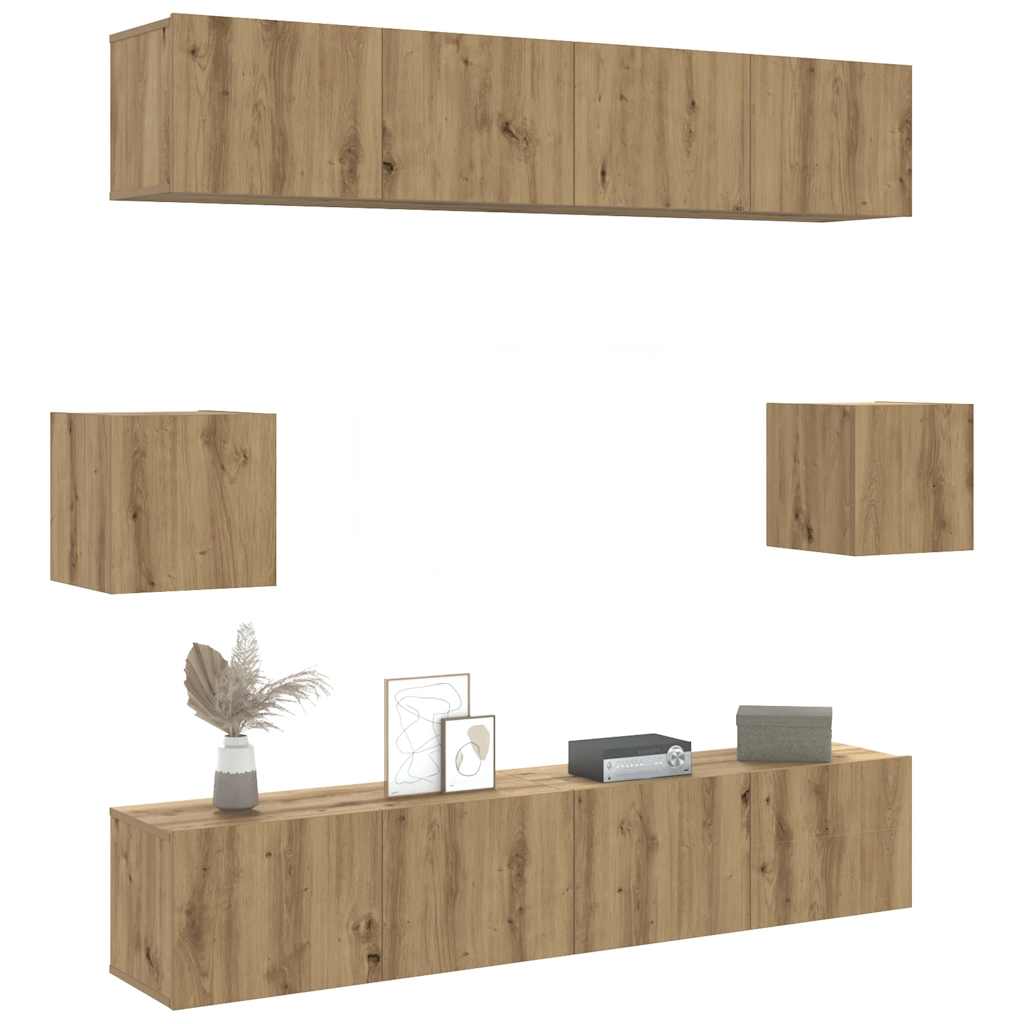 6 Piece Tv Cabinet Set Wall-Mounted Engineered Wood,  Tv Stand 80X30X30 Cm Made Of Engineered Wood,  Wall Mounted Tv Cabinets 2 Pcs 30.5X30X30 Cm