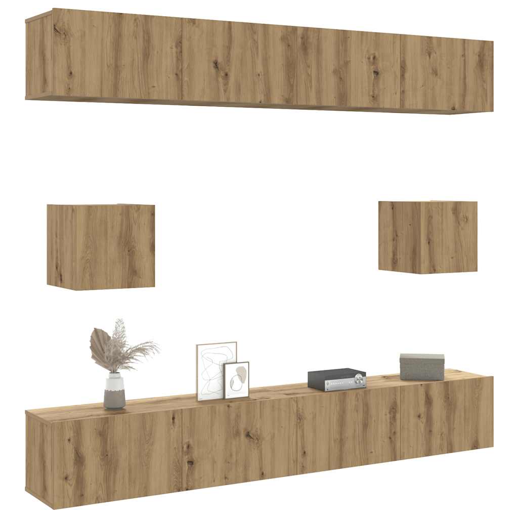 6 Piece Tv Cabinet Set Wall-Mounted Engineered Wood,  Tv Stand 80X30X30 Cm Made Of Engineered Wood,  Wall Mounted Tv Cabinets 2 Pcs 30.5X30X30 Cm