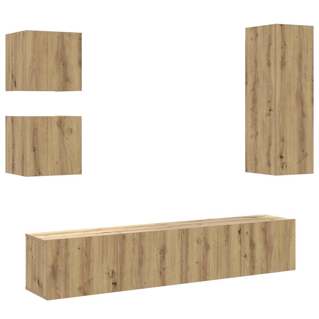 5 Piece Tv Cabinet Set Wall-Mounted Artisan Oak Engineered Wood