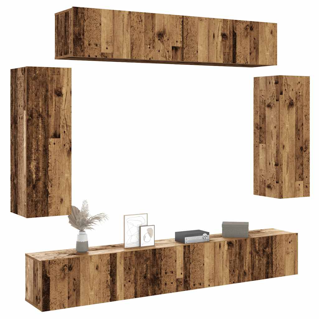 6 Piece Tv Cabinet Set - Engineered Wood In Old Wood Finish,  Tv Stand 80X30X30 Cm - Made From Engineered Wood,  Wall-Mounted Tv Cabinets - 2 Pcs In , 30.5X30X, Made From Engineered Wood,  Wall-Mounted Tv Cabinet 100X30X30 Cm - Made From Engineered Wood