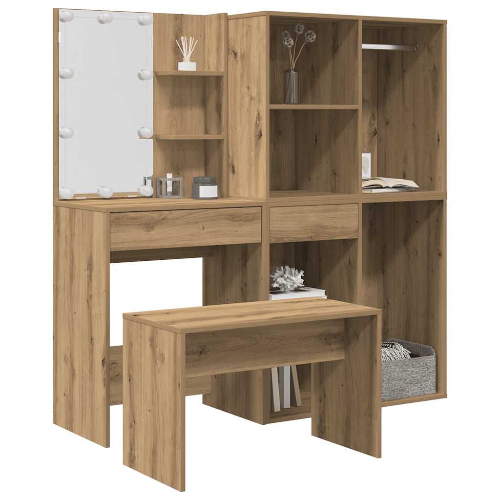 Dressing Table Set With Led Engineered Wood