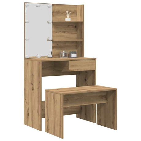 Dressing Table Set With Led Engineered Wood