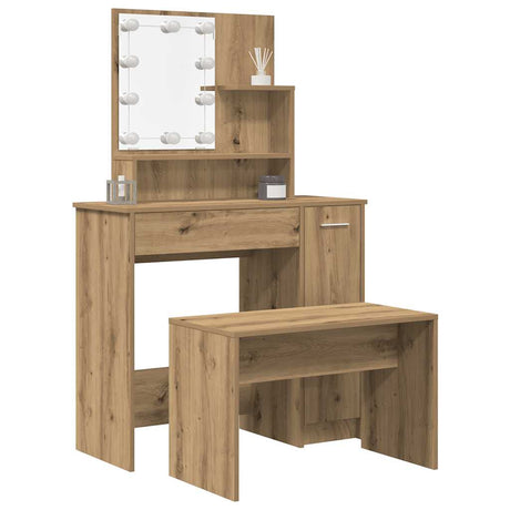 Dressing Table Set With Led Engineered Wood