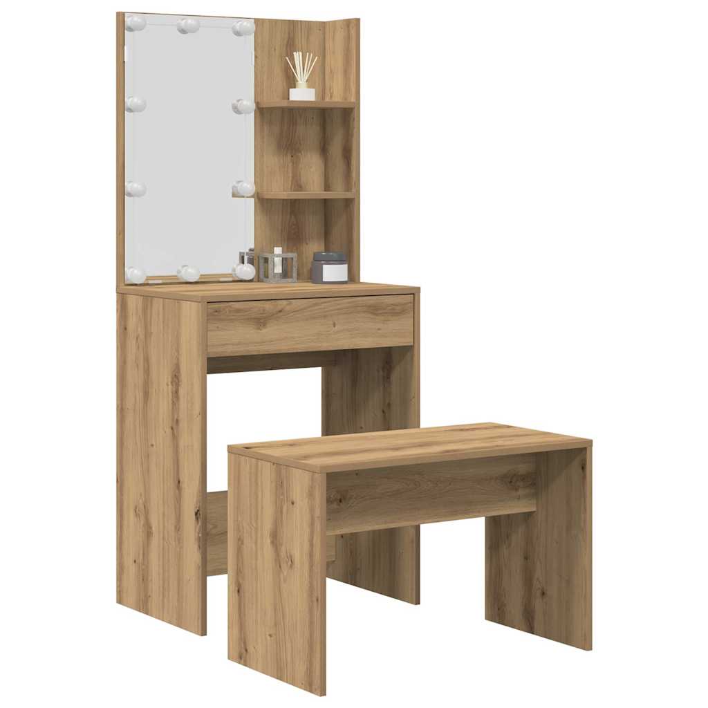 Dressing Table Set With Led Engineered Wood