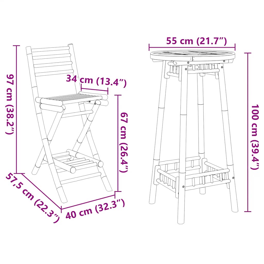3 Piece Outdoor Bar Set Foldable Bamboo
