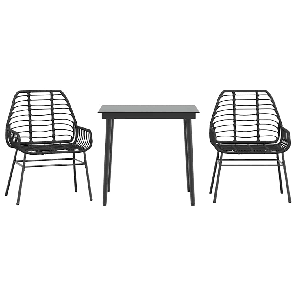 3 Piece Garden Dining Set Poly Rattan Glass Black