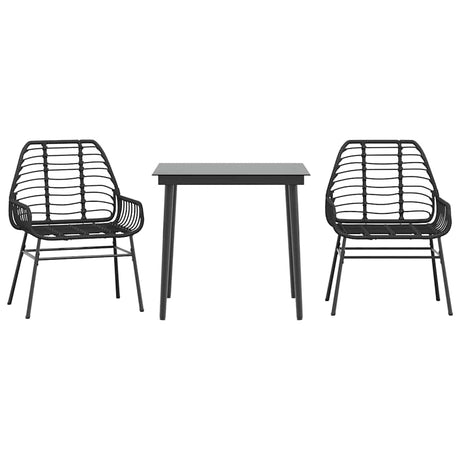 3 Piece Garden Dining Set Poly Rattan Glass Black