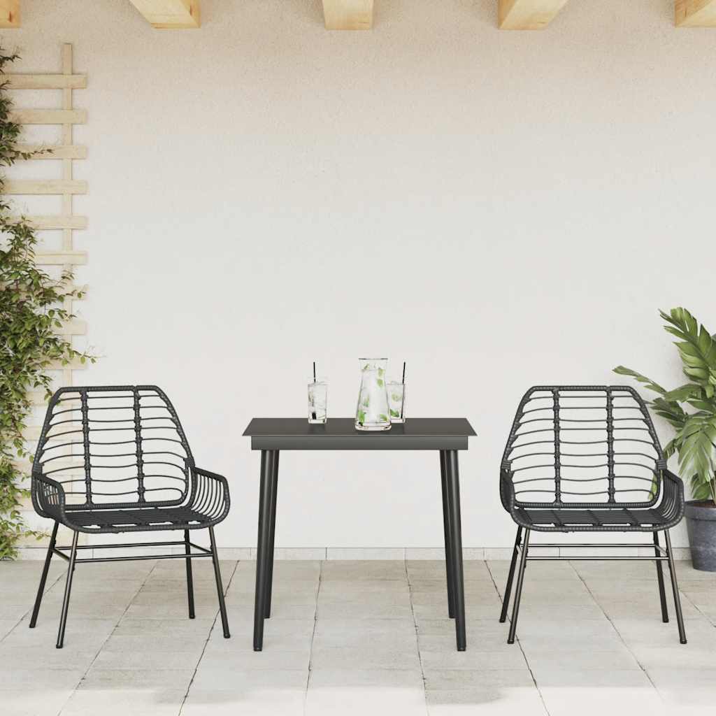 3 Piece Garden Dining Set Poly Rattan Glass Black