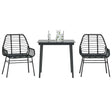 3 Piece Garden Dining Set Poly Rattan Glass Black