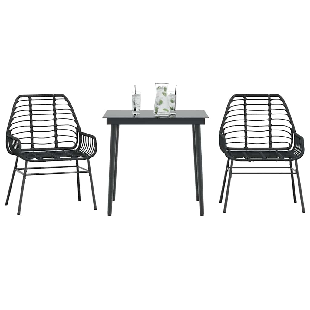 3 Piece Garden Dining Set Poly Rattan Glass Black