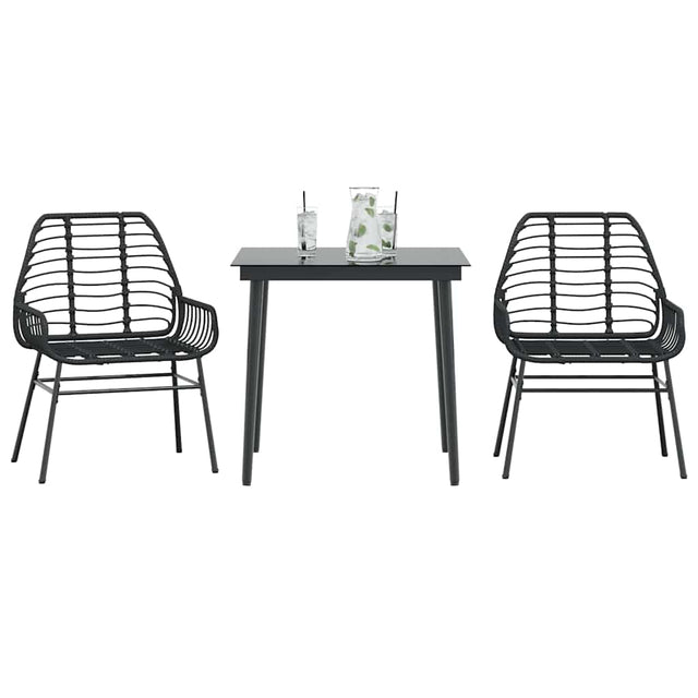 3 Piece Garden Dining Set Poly Rattan Glass Black