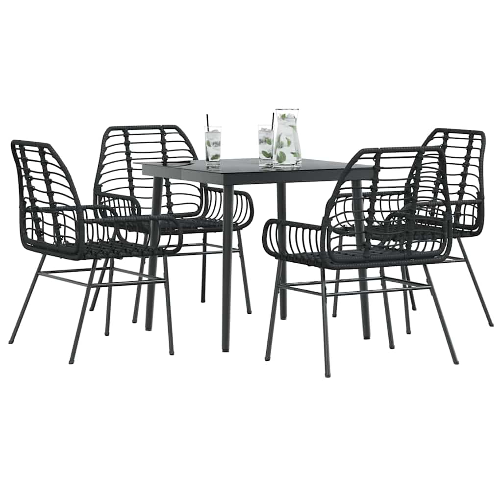 3 Piece Garden Dining Set Poly Rattan Glass Black