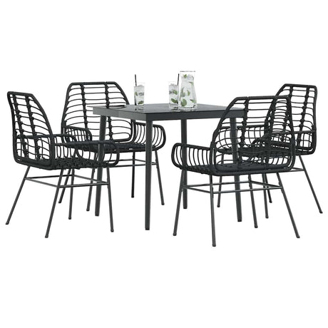 3 Piece Garden Dining Set Poly Rattan Glass Black