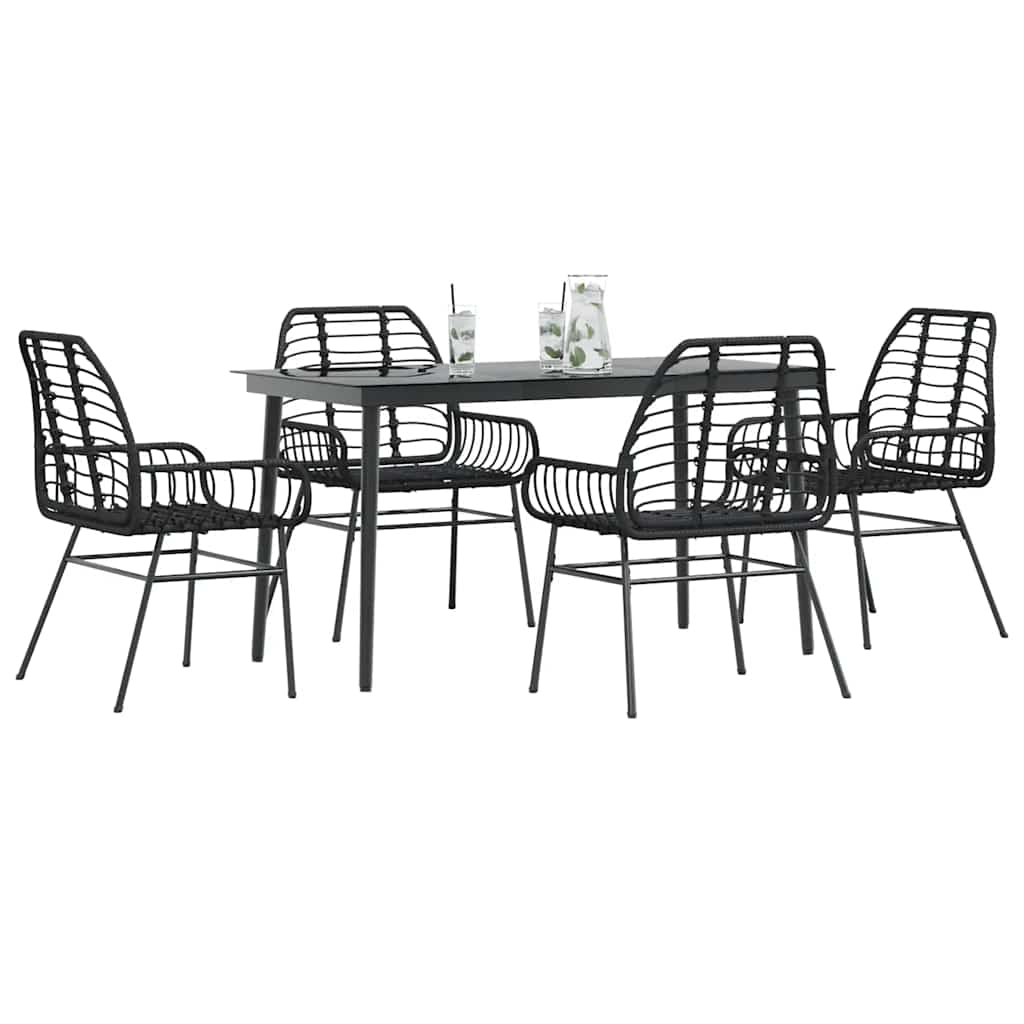 3 Piece Garden Dining Set Poly Rattan Glass Black