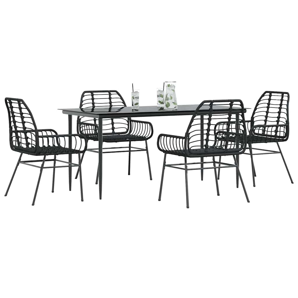 3 Piece Garden Dining Set Poly Rattan Glass Black