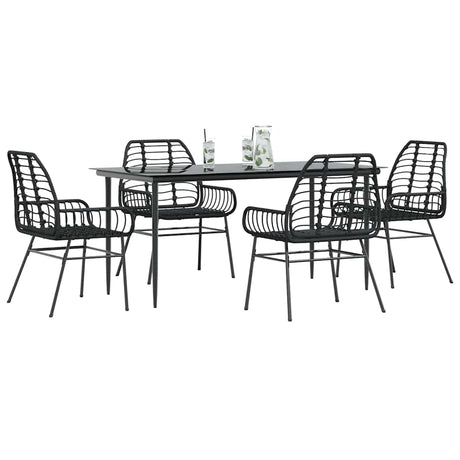 3 Piece Garden Dining Set Poly Rattan Glass Black