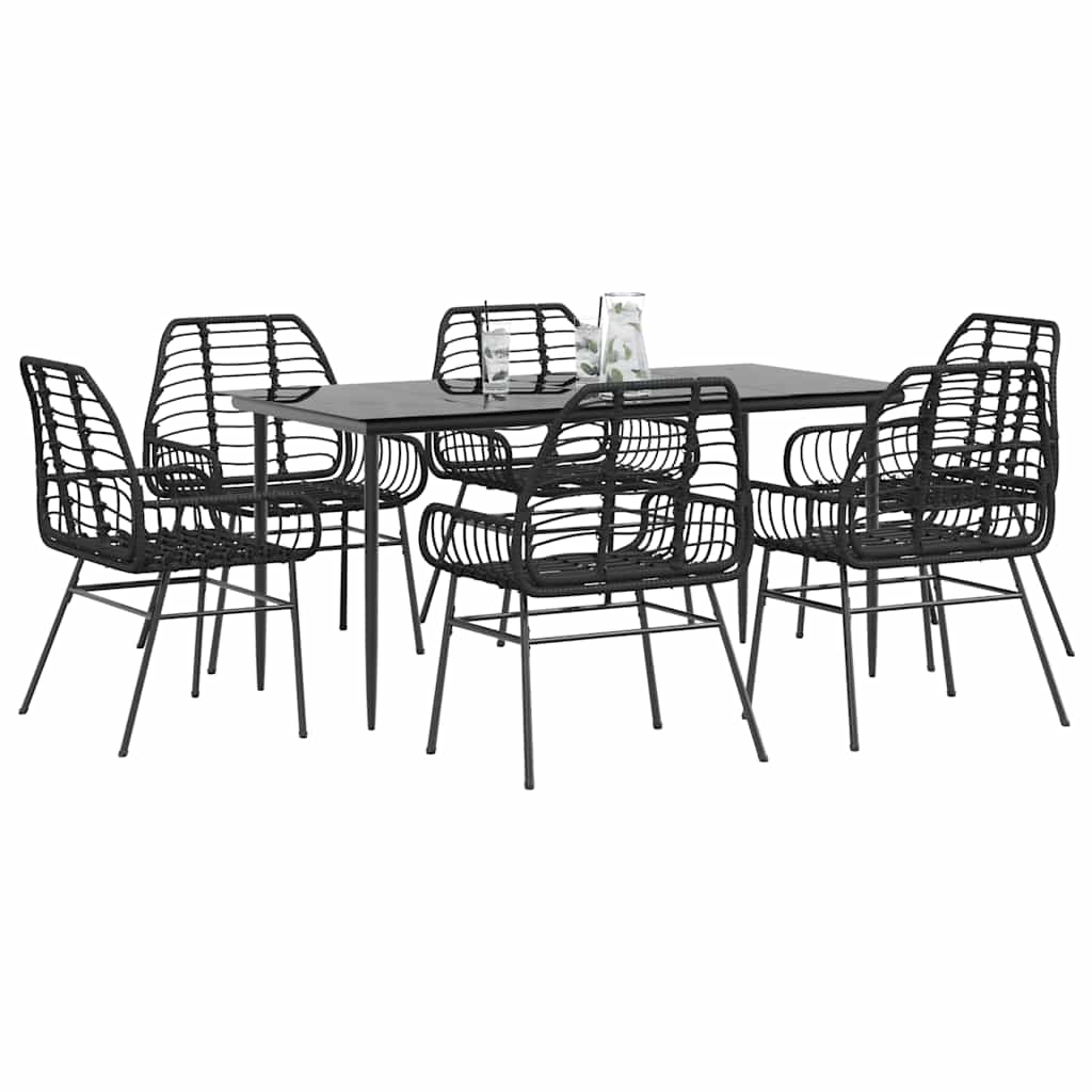 3 Piece Garden Dining Set Poly Rattan Glass Black