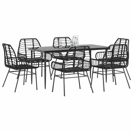 3 Piece Garden Dining Set Poly Rattan Glass Black