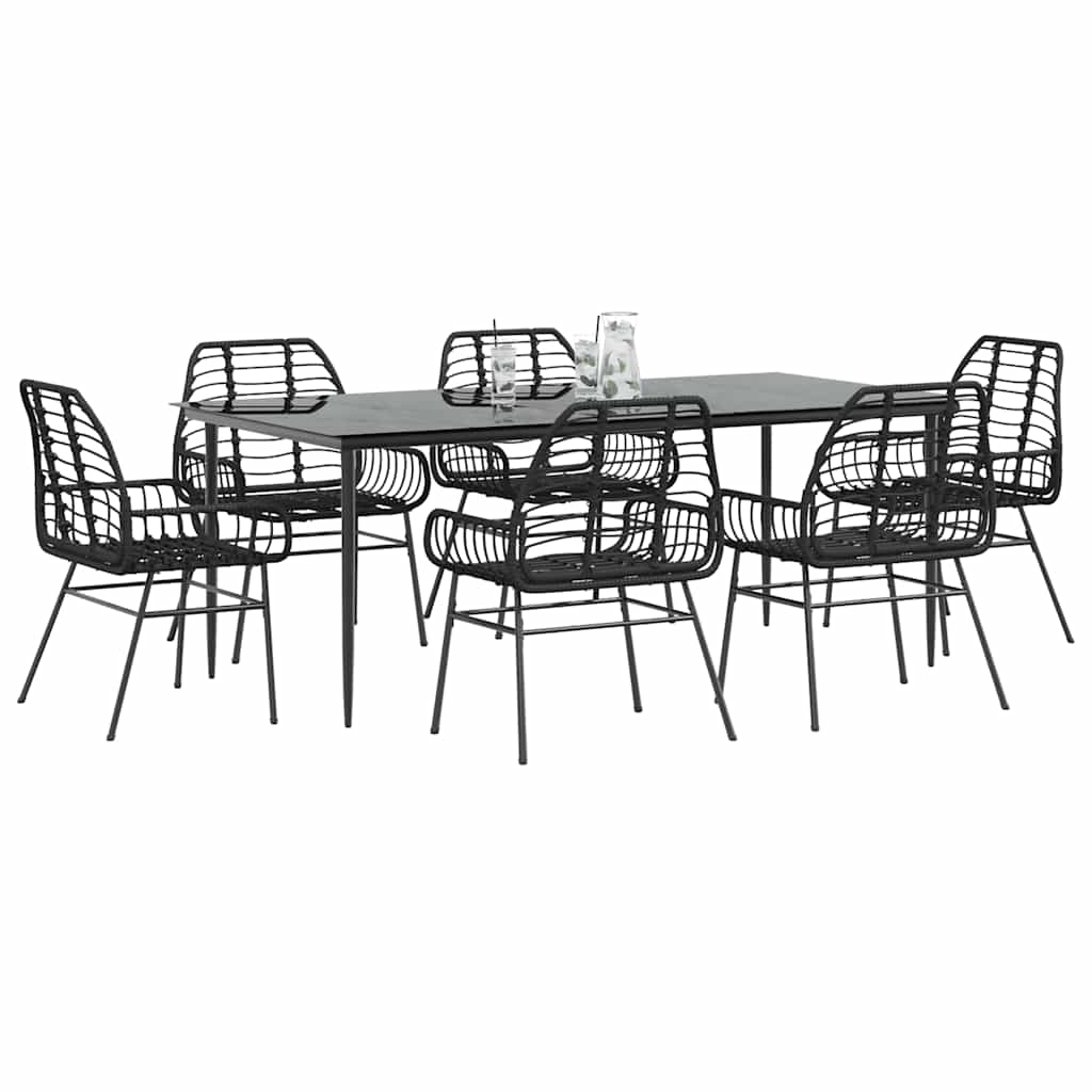 3 Piece Garden Dining Set Poly Rattan Glass Black