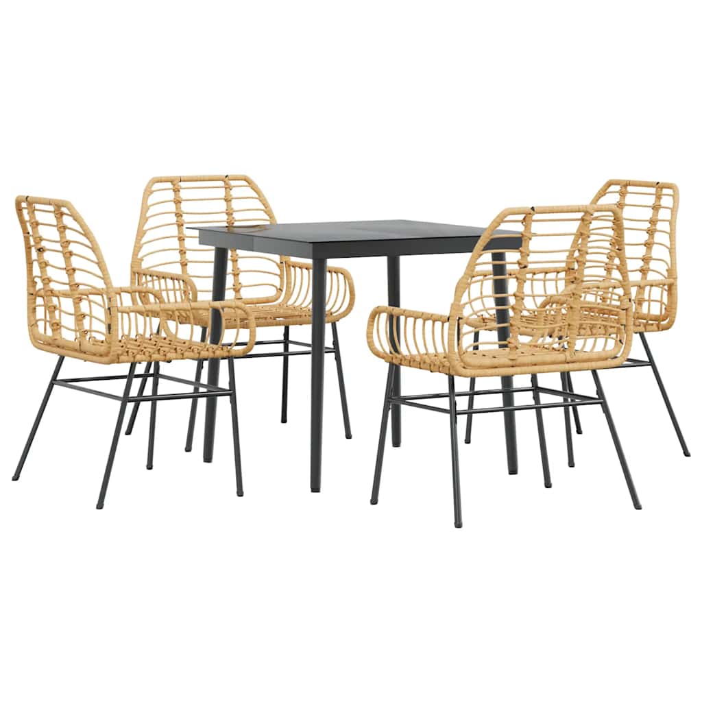 5 Piece Garden Dining Set Poly Rattan Glass Brown