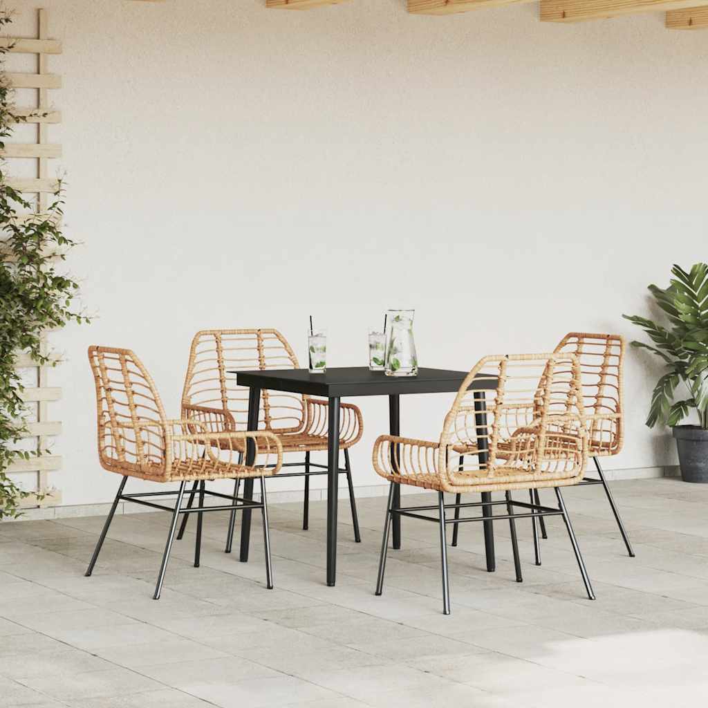 5 Piece Garden Dining Set Poly Rattan Glass Brown