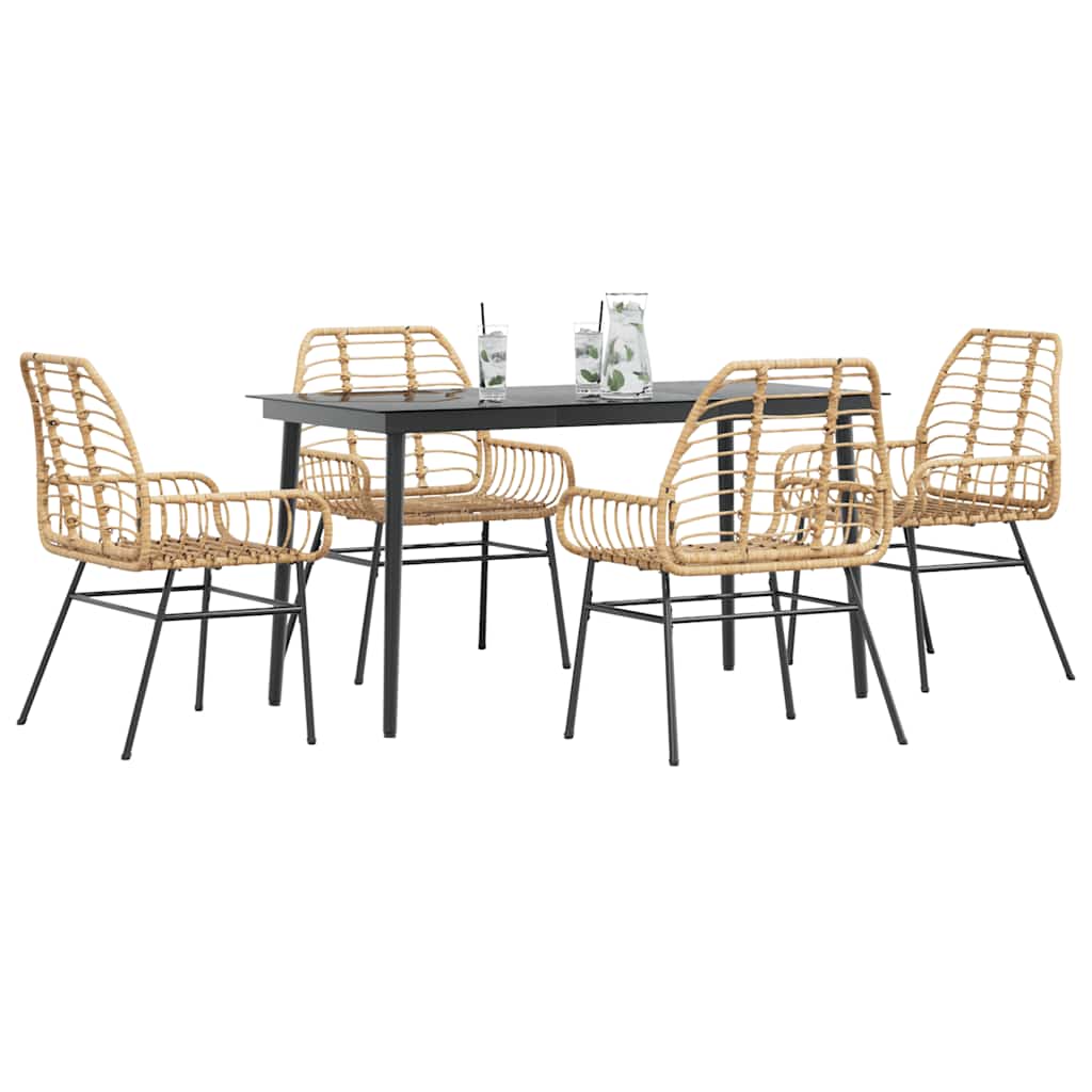 5 Piece Garden Dining Set Poly Rattan Glass Brown