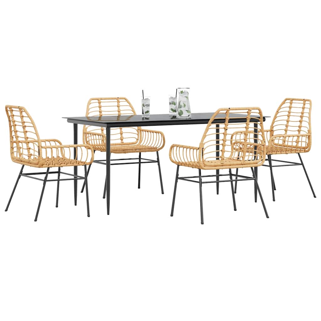 5 Piece Garden Dining Set Poly Rattan Glass Brown