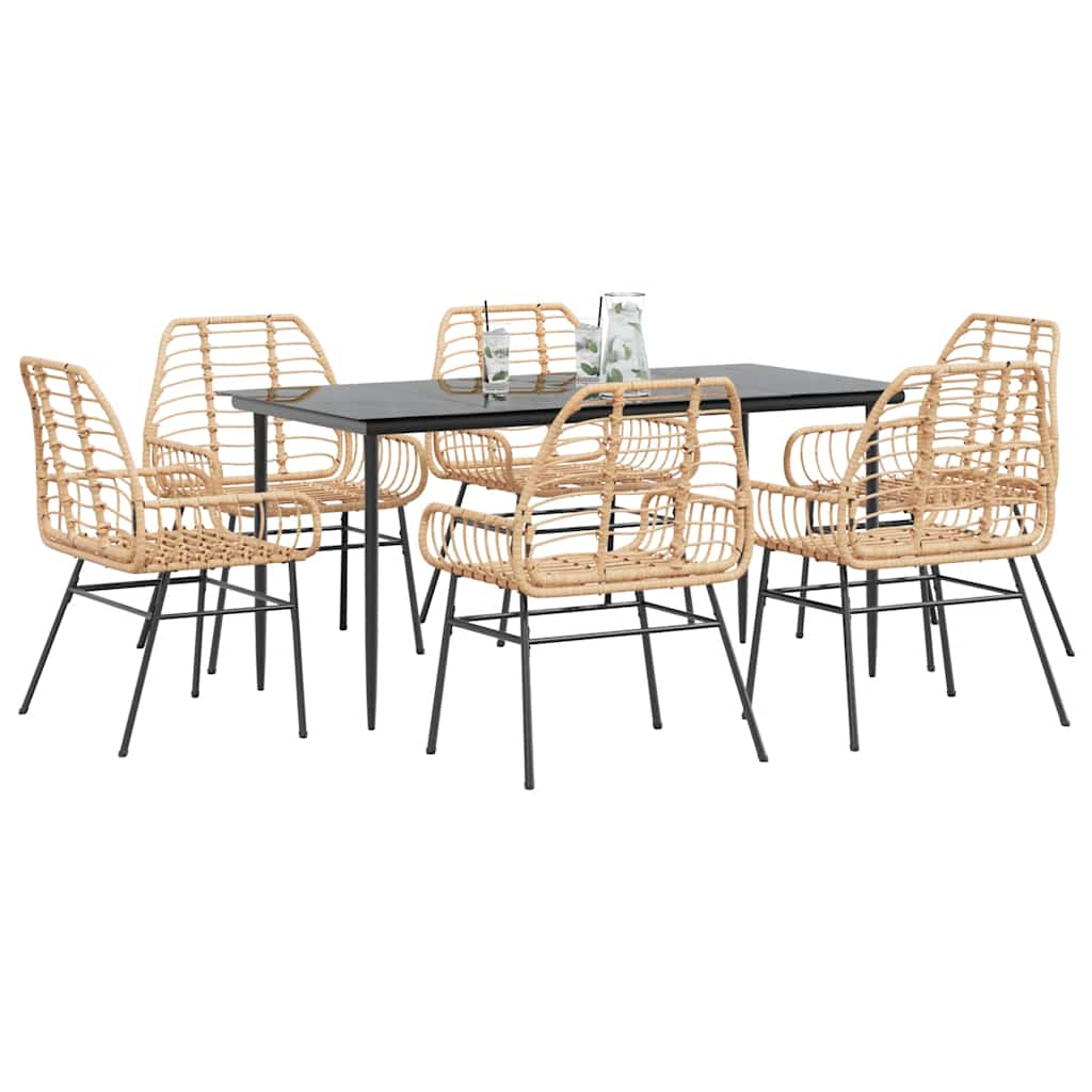 5 Piece Garden Dining Set Poly Rattan Glass Brown