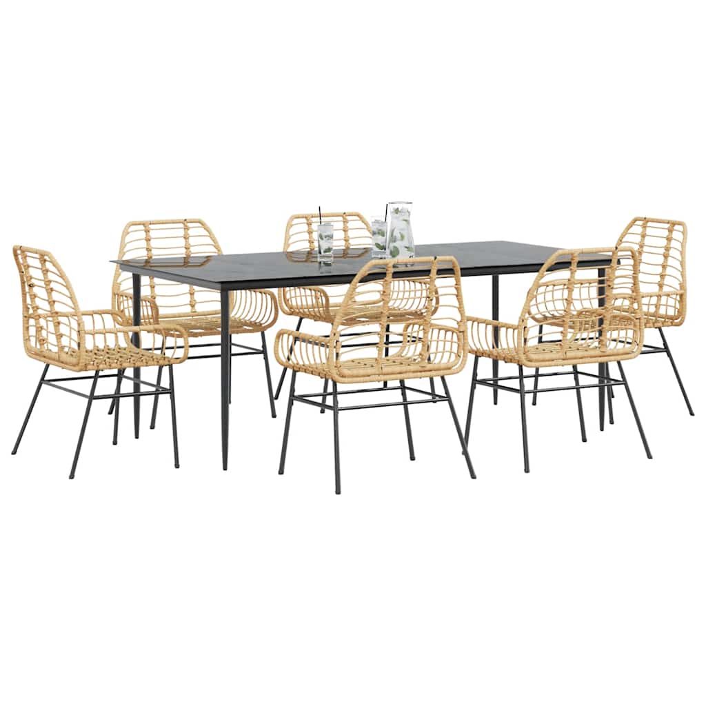 5 Piece Garden Dining Set Poly Rattan Glass Brown
