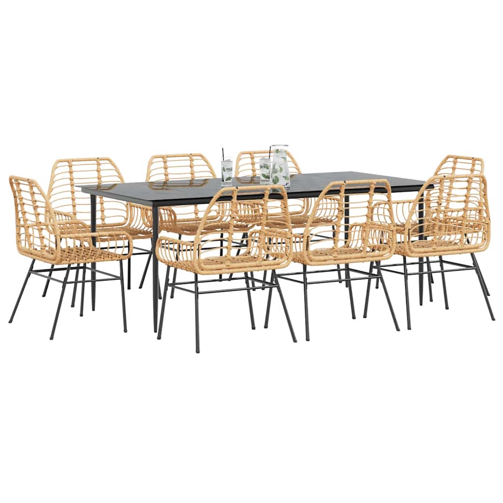 5 Piece Garden Dining Set Poly Rattan Glass Brown